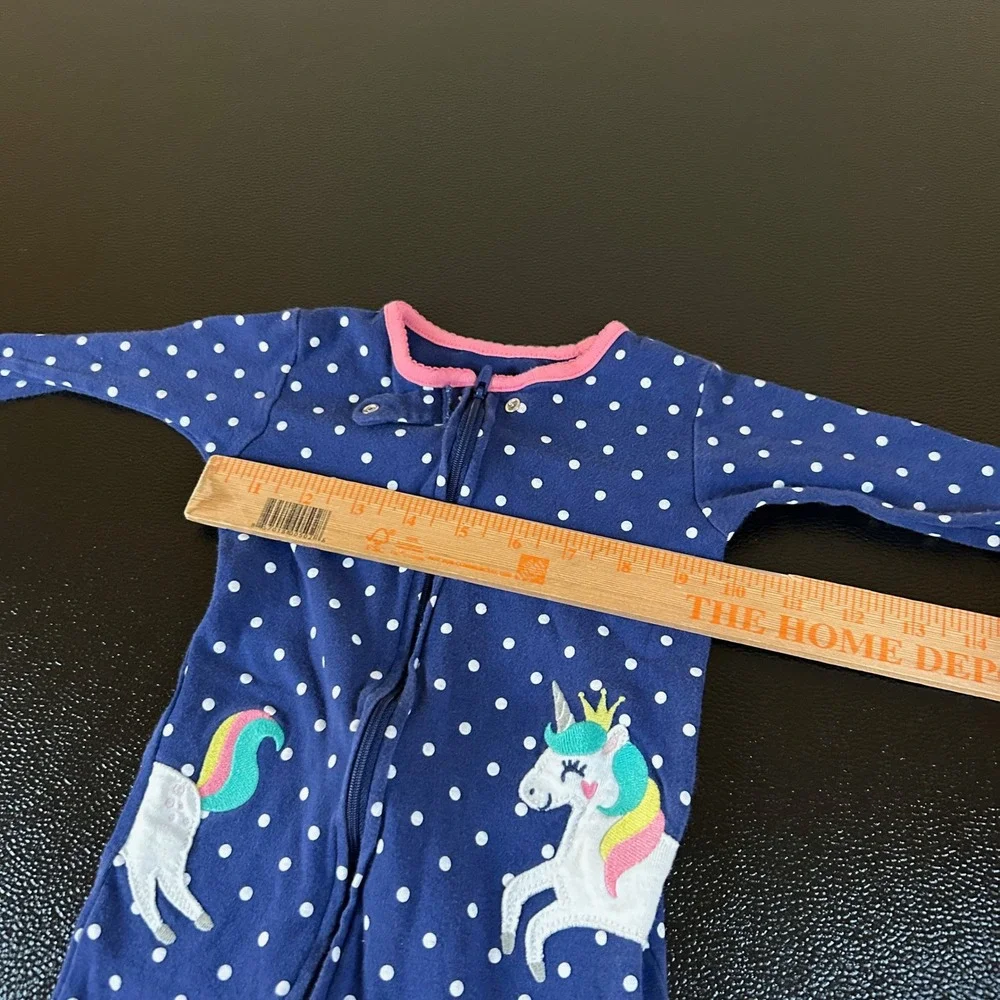 Carter's Unicorn Footed Pajamas Polka Dot‎ Sleepwear Outfit Blue Girls size 2T